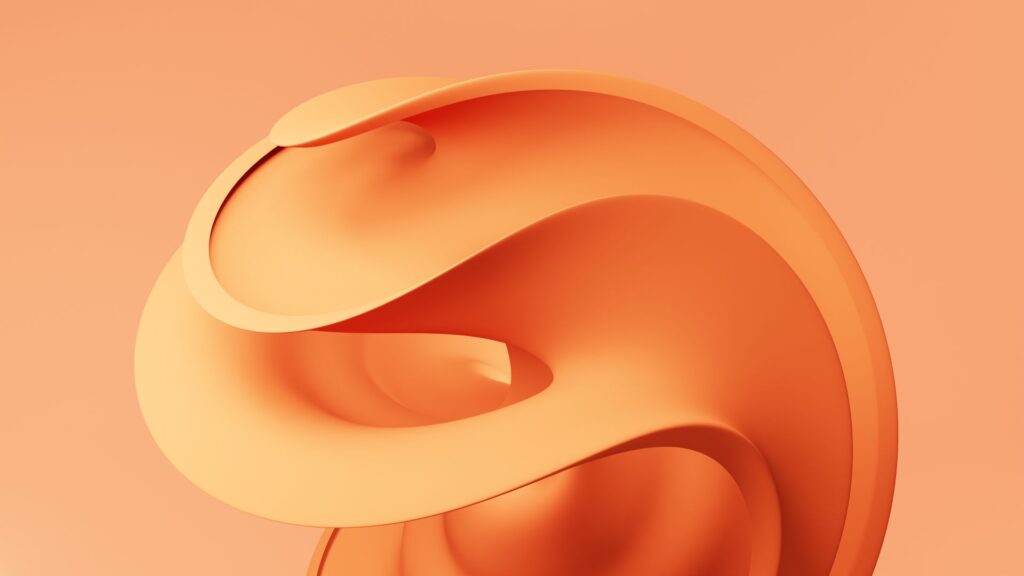 Abstract flowing orange 3D shapes on a soft gradient