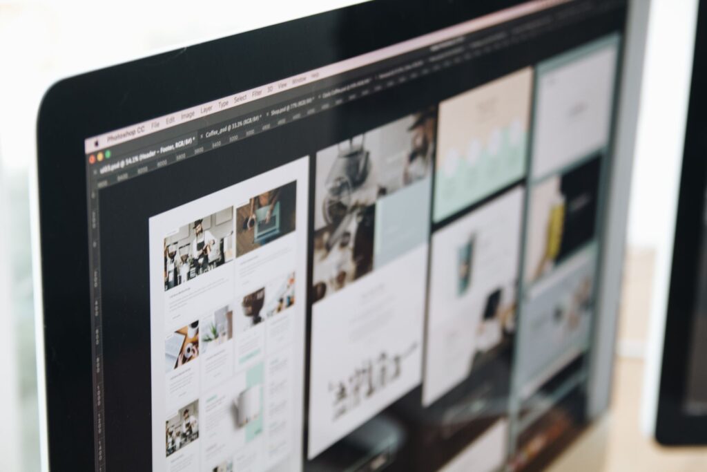 A modern website design shown on a computer screen