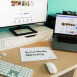 A workspace set up for social media marketing